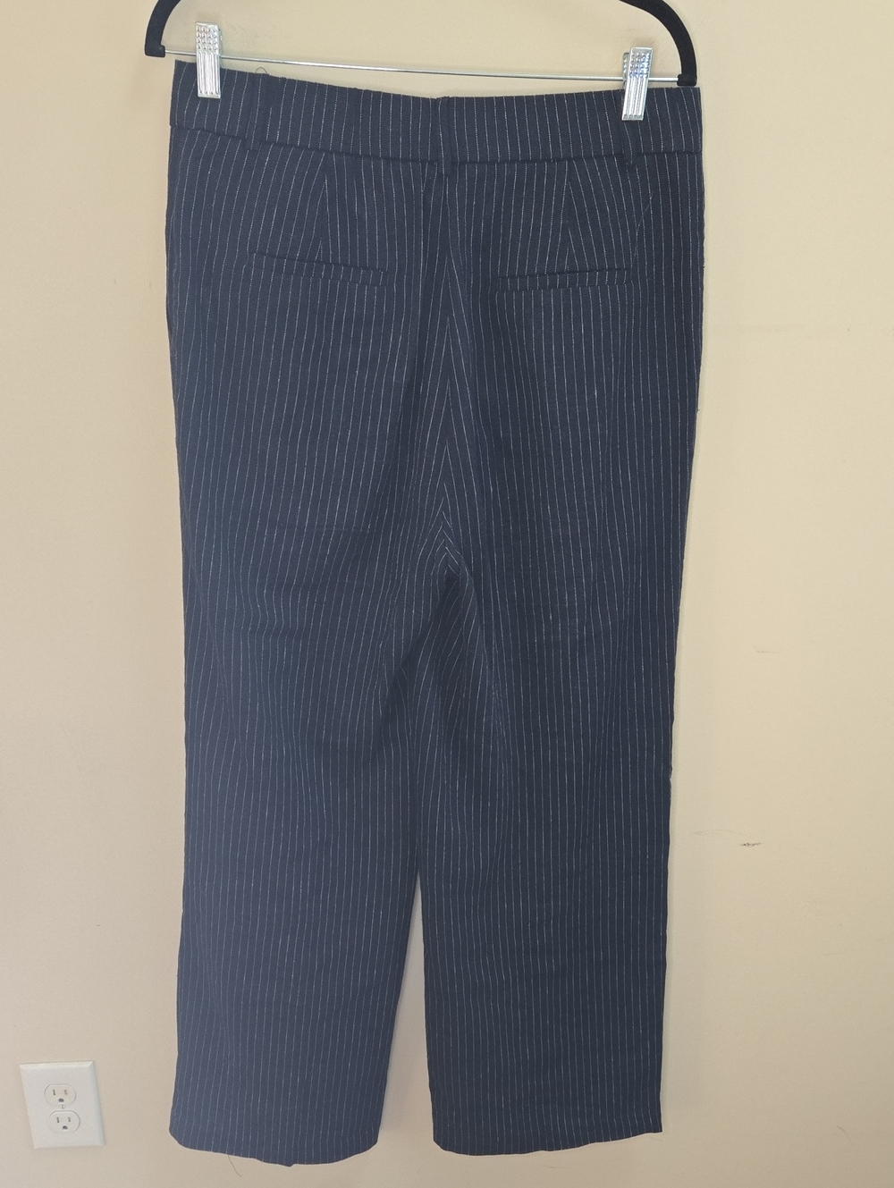Rachel Zoe Navy Pinstripe Linen Blend Trousers Size 8 Tailored Wide Leg Pants - Picture 6 of 10